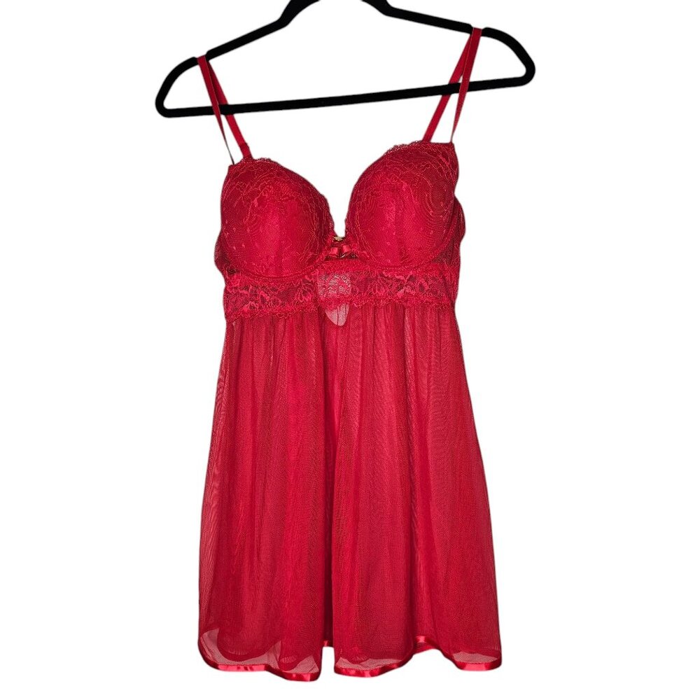 ⚡️Daisy Fuentes M Red Babydoll Night Gown Sheer Padded Coquette Fairy Grunge